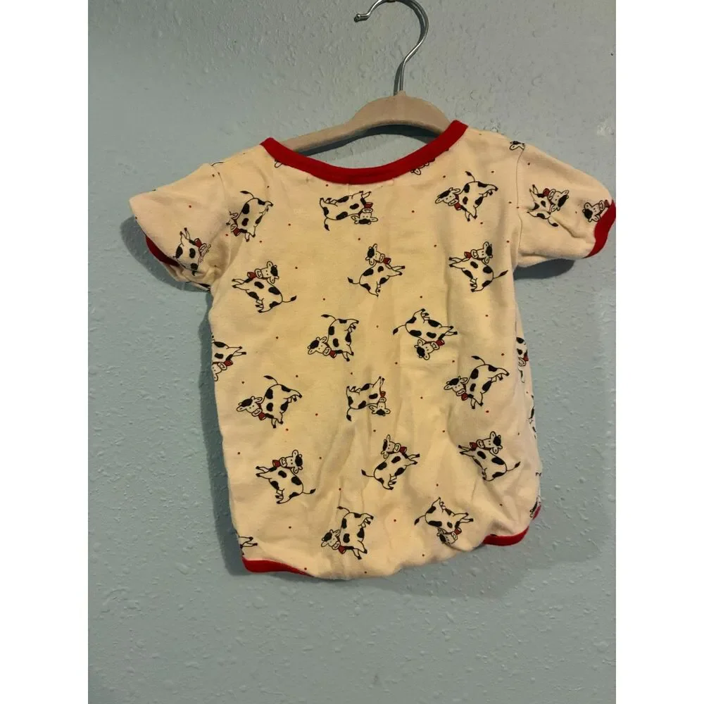 Vintage All Mine Baby Cow Print Romper Red Trim Short Sleeve One Piece